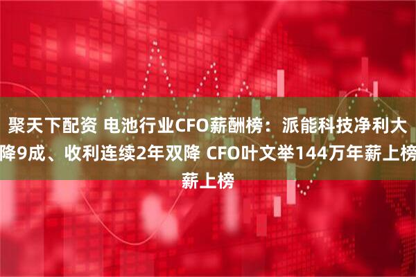 聚天下配资 电池行业CFO薪酬榜：派能科技净利大降9成、收利连续2年双降 CFO叶文举144万年薪上榜